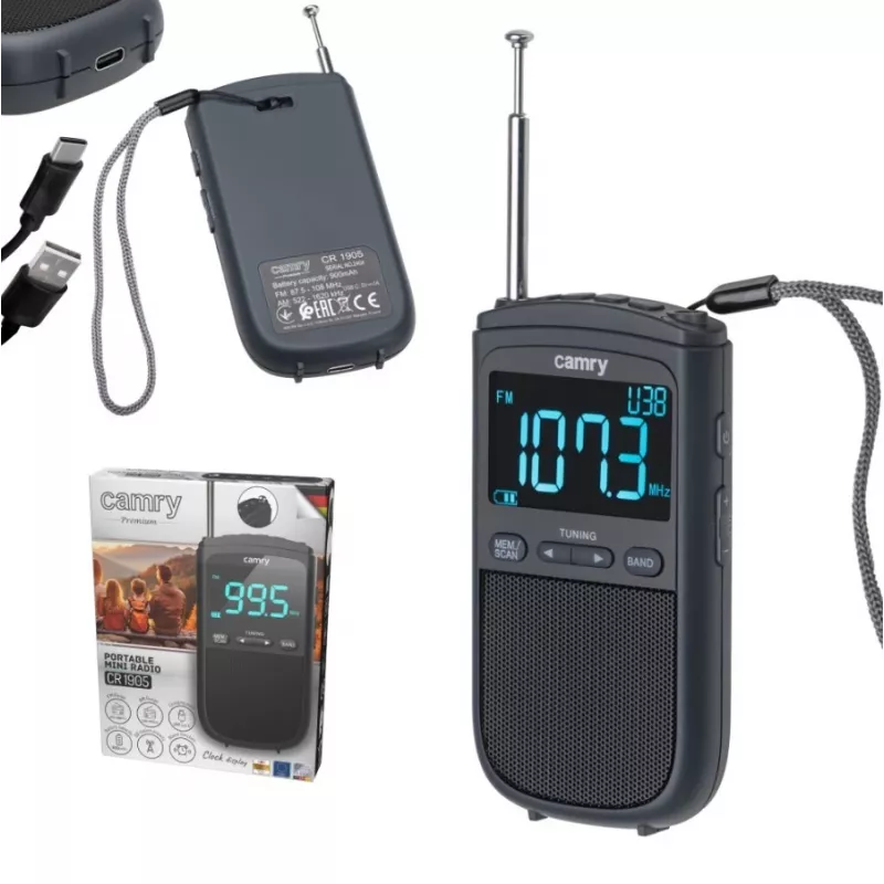 Camry | Przenośne mini radio | CR 1905 | Funkcja budzika | Czarny
