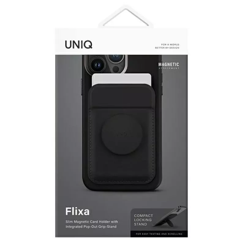 Magnetyczne etui na karty UniQ Flixa — kompatybilne z MagSafe, czarne (jet Czarny)