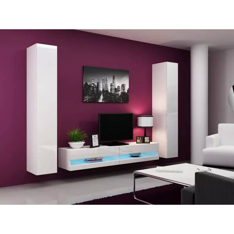 Szafka pod telewizor cama meble VIGO NEW 30/180/40, biały połysk na blacie, płyta wiórowa, 1800×400×300 mm