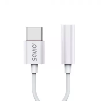 Adapter audio USB Type 3.1 C (M) – Jack 3,5mm (F) Biały SAVIO AK-51
