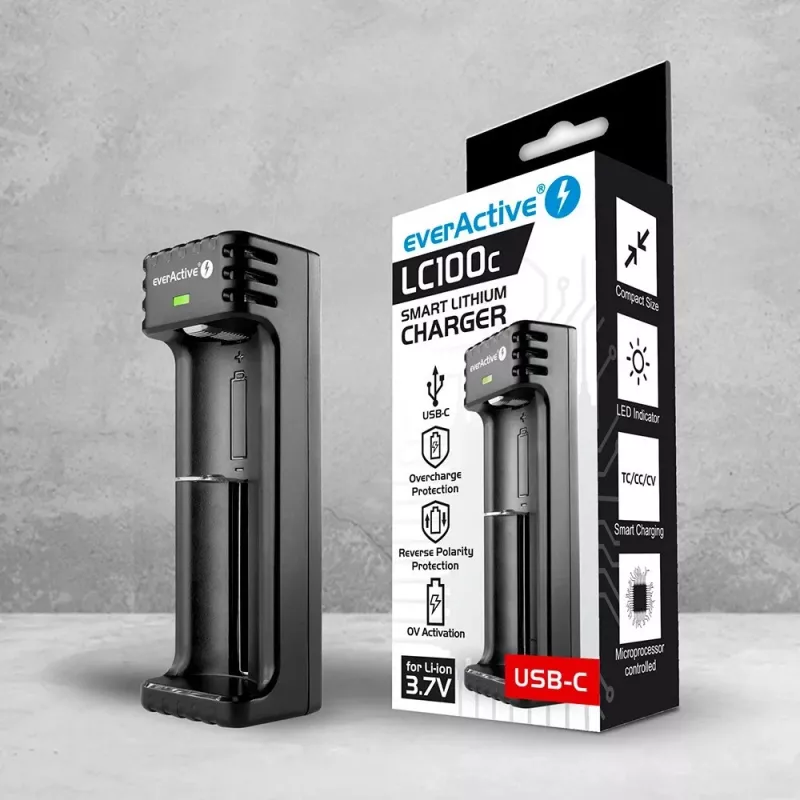 Ładowarka do akumulatorów everActive LC100C USB-C do ogniw Li‑Ion, wejście USB‑C, model LC100C