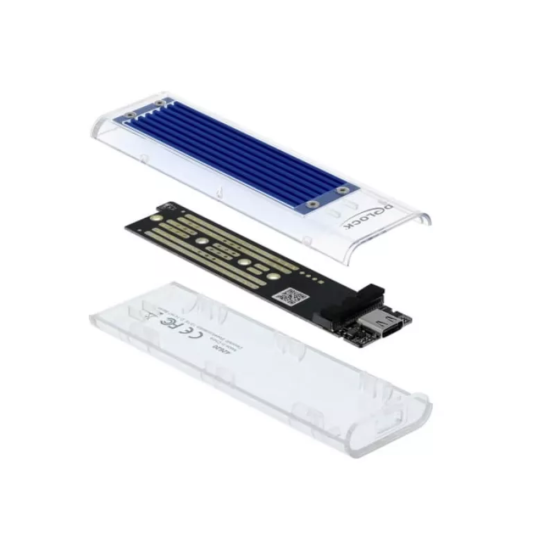 Obudowa SSD DeLOCK 42620 Zewnętrzna obudowa dla M.2 NVME PCIe SSD z portem USB Typu-C żeńskim, przezroczysta