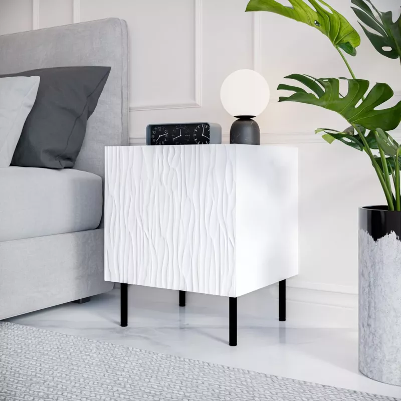Szafka nocna Cama Meble JUNGLE 53.5×40.5×44 cm biały mat, MDF i płyta wiórowa, czarne nogi, zestaw 2 sztuk