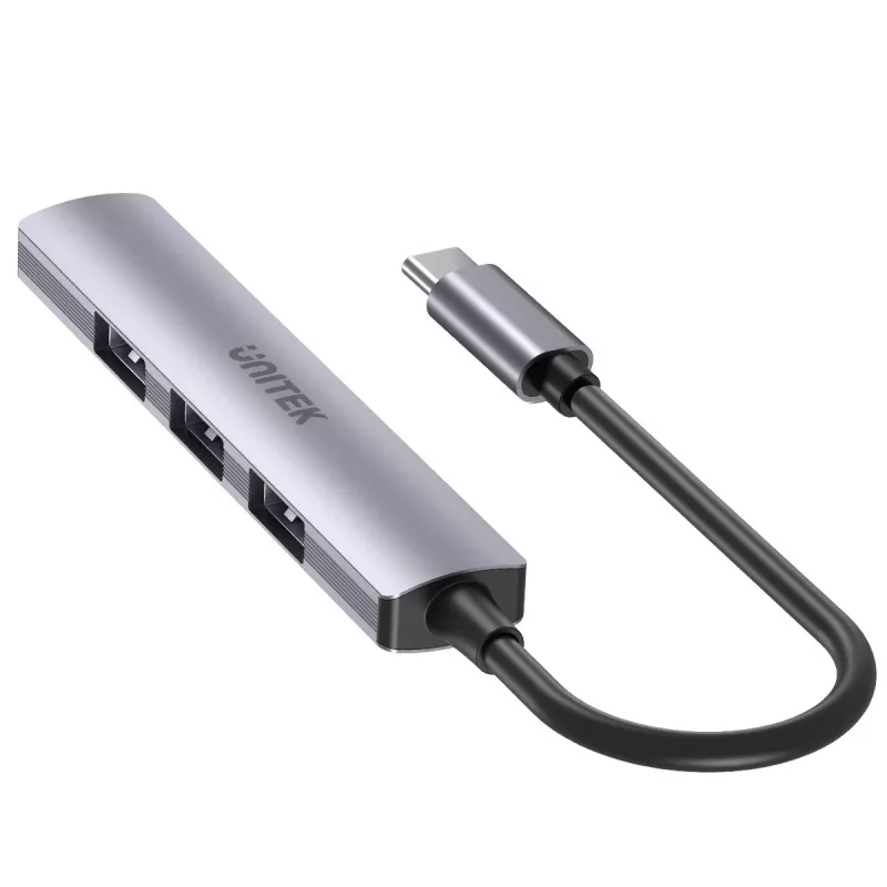 Hub USB-C Unitek H1208B — 1x USB-A 5 Gb/s, 3x USB-A 2.0, host USB-C, obudowa aluminiowa, kabel 0,20 m