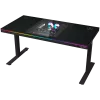 Biurko gamingowe z regulacją wysokości typu sit/stand z dwoma silnikami, wbudowaną obudową PC, ładowarką bezprzewodową, podświetleniem RGB, panelem sterowania i portami USB, blat z melaminy PB, czarny.