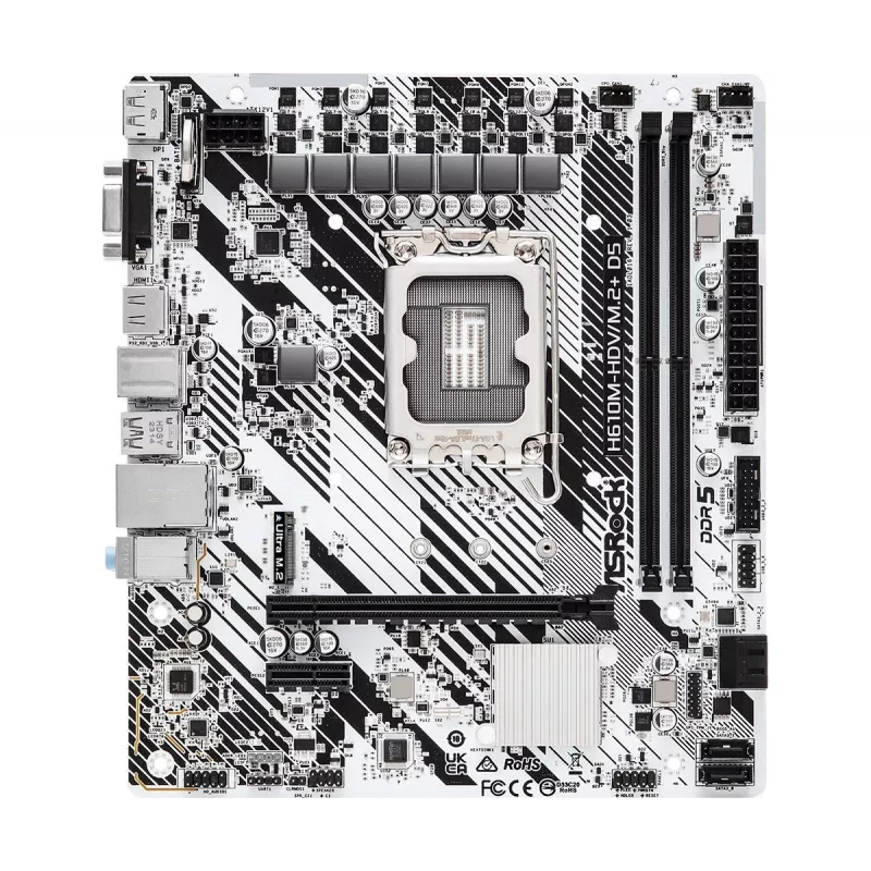 Płyta główna ASRock H610M-HDV/M.2+ D5 — Intel H610, LGA 1700, microATX, 2× DDR5 DIMM, M.2, HDMI 2.1, DP 1.4