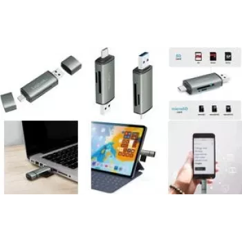 LogiLink CR0043 czytnik kart SD/microSD USB 3.2 Gen 1, USB-A i USB-C, aluminium