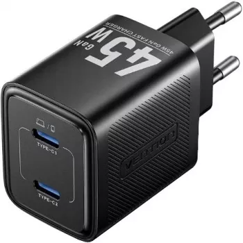 Vention FEFB0-EU 45W Wewnętrzna szybka ładowarka AC 2× USB-C — do smartfona, laptopa, tabletu, smartwatcha, słuchawek (czarna)