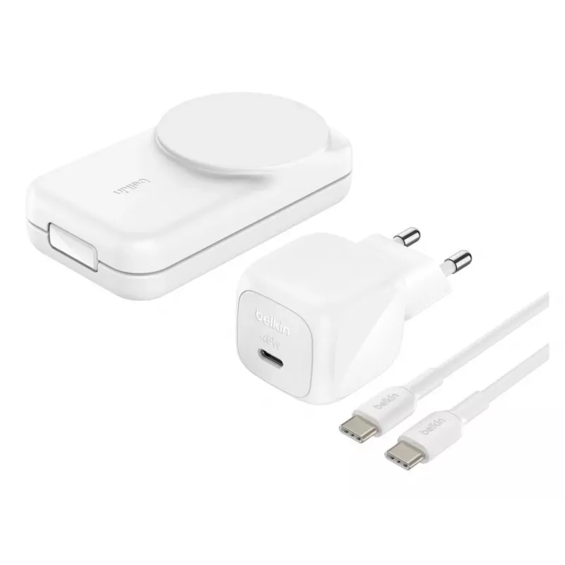 Ładowarka wewnętrzna Belkin UltraCharge 25 W Qi2 3w1 magnetyczna EU biała kwadratowa