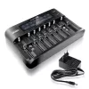 Ładowarka do akumulatorów everActive UC-800 AC 12V 3A — do LiFePO4/LiPo/NiMH, obsługuje AA/AAA/9V, do 10 akumulatorów, wejście 12 V, wbudowany wyświetlacz, czarna