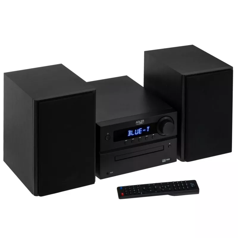 Mini zestaw stereo Hi‑Fi Adler AD 1917 — Bluetooth V5.3, CD/USB/MP3, 2×25W RMS, tuner FM, 4‑pasmowy korektor, AUX, czarny