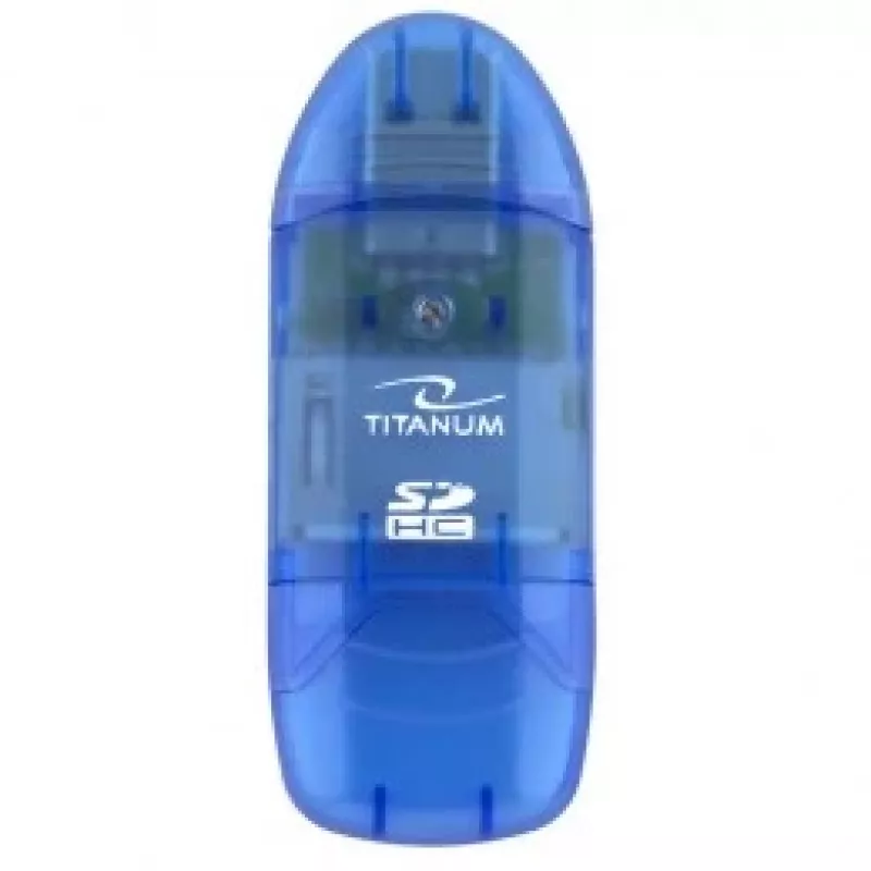 Czytnik kart Titanum TA101B USB 2.0, niebieski — obsługuje formaty MicroSD, SD/SDHC, MMC, MS, 480 Mbit/s
