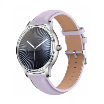 Smartwatch Colmi L28 srebrno-fioletowy z fioletowym skórzanym paskiem