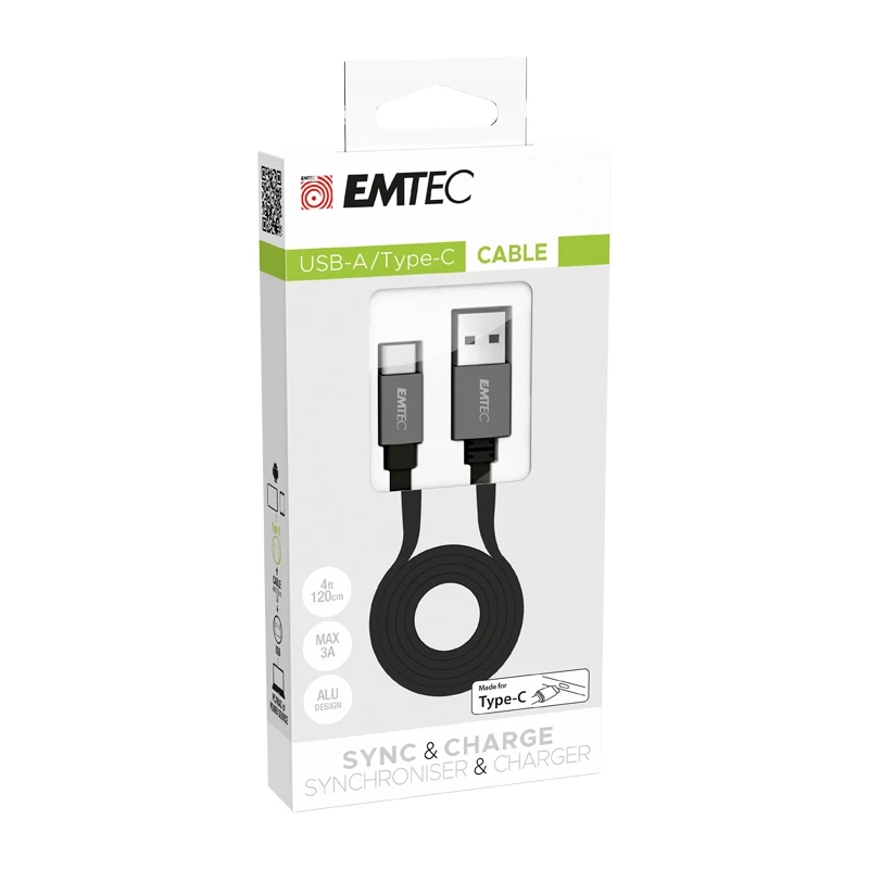 Kabel USB Emtec T700C 1.2m USB A na USB C czarny