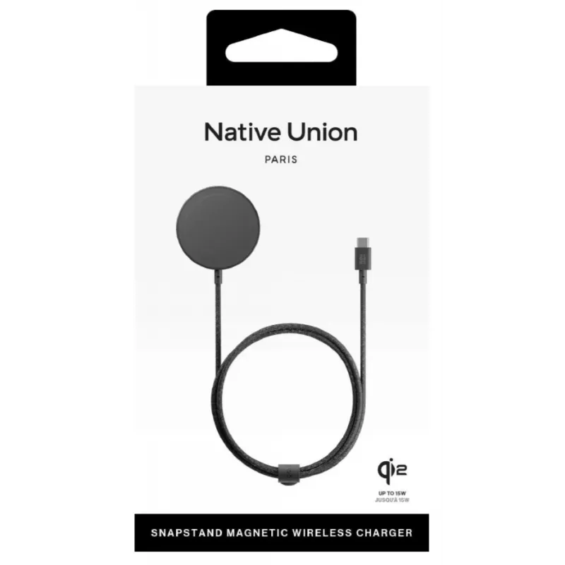 Ładowarka bezprzewodowa stojąca native union Snapstand Qi2 USB kabel 1,5 m czarna