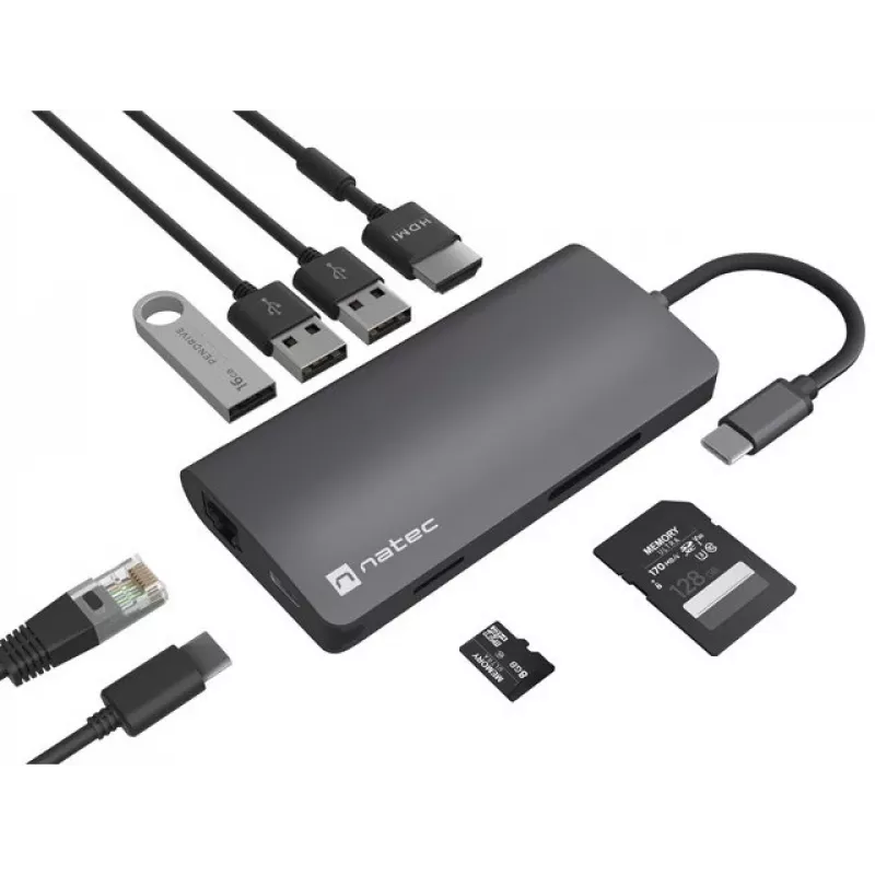 Stacja dokująca NATEC NMP-2162 USB 3.2 Gen 1 Type-C szara przewodowa