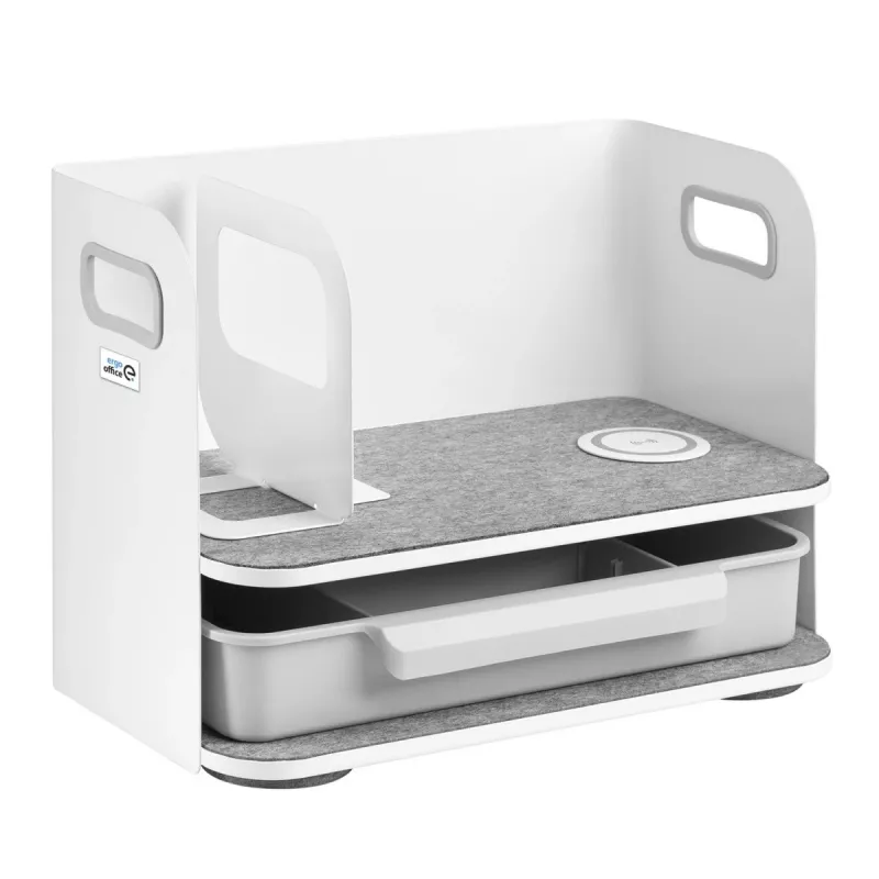 Organizer na biurko z szufladą i ładowarką bezprzewodową Ergo Office, biały, max. 10kg, ER-441