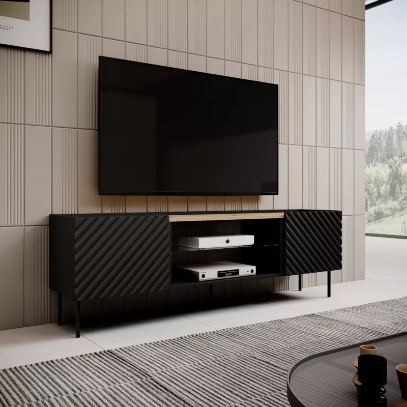 EF ONDA szafka RTV 180x40x39-58 czarny (stojąca lub montowana na ścianie)