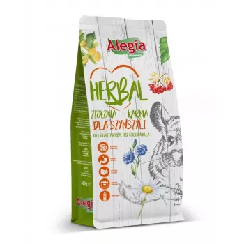 Sucha karma Alegia Herbal dla szynszyli 600 g — kompletna karma dla dorosłych szynszyli, bezzbożowa, bezglutenowa, o smaku owocowym