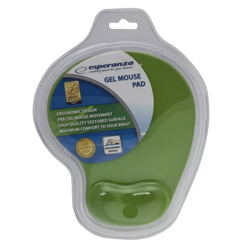 Podkładka pod mysz ESPERANZA EA137G żelowa z podpórką pod nadgarstek, monochromatyczna zielona, antypoślizgowa podstawa