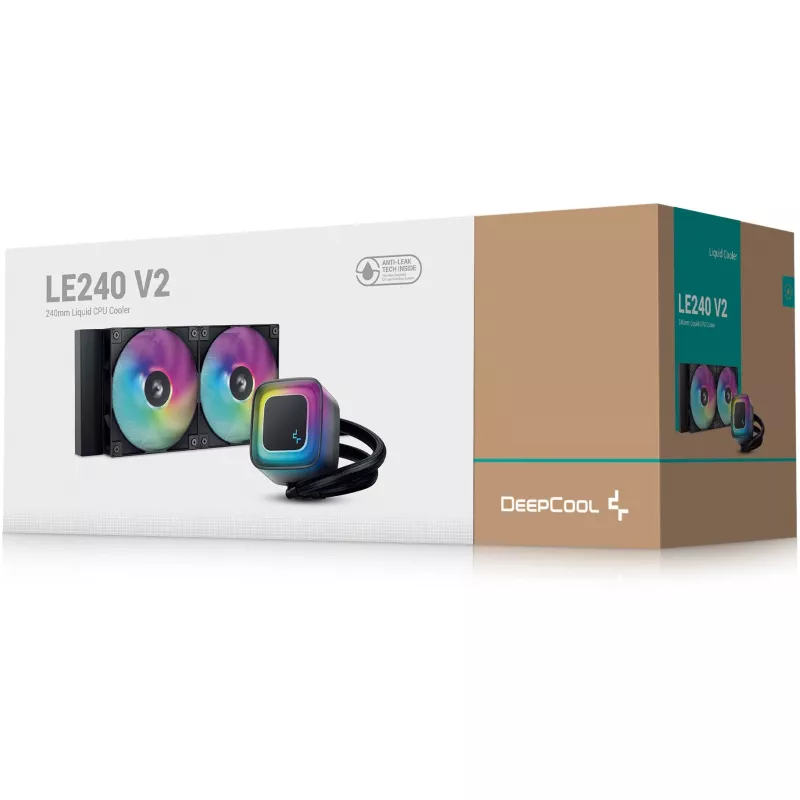 Chłodzenie cieczą typu all-in-one DeepCool LE240 V2 240mm, 2 wentylatory 120mm, łożysko hydrauliczne, wsparcie dla AM5, rurki 41 cm, czarny