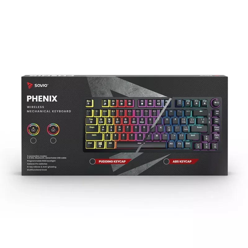 Klawiatura gamingowa Savio SAVGK-PHENIX czerwony PUDDING Mechaniczna RGB Bezprzewodowa
