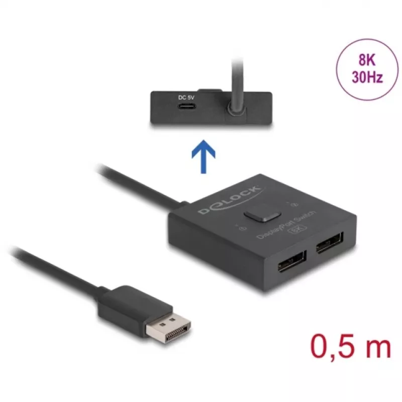 Delock - rozdzielacz/przełącznik wideo - 8K, dwukierunkowy - 2 x DisplayPort - Desktop (18906)
