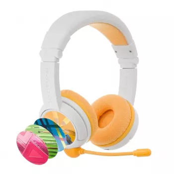 BuddyPhones School+ Zestaw słuchawkowy przewodowy i bezprzewodowy pałąk na głowę Rozmowy/Muzyka USB typu C Bluetooth Biały, Żółty