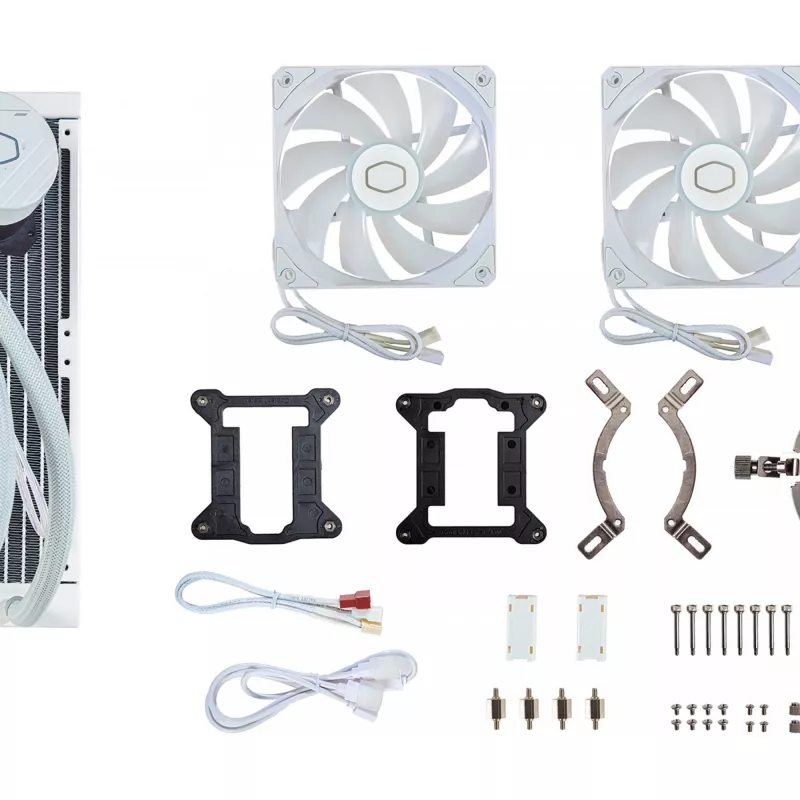 Zestaw chłodzenia cieczą Cooler Master MasterLiquid 240L Core ARGB biały — chłodnica 240 mm, wentylatory 120 mm, obsługa gniazd LGA1700/AM5/AM4 i starszych