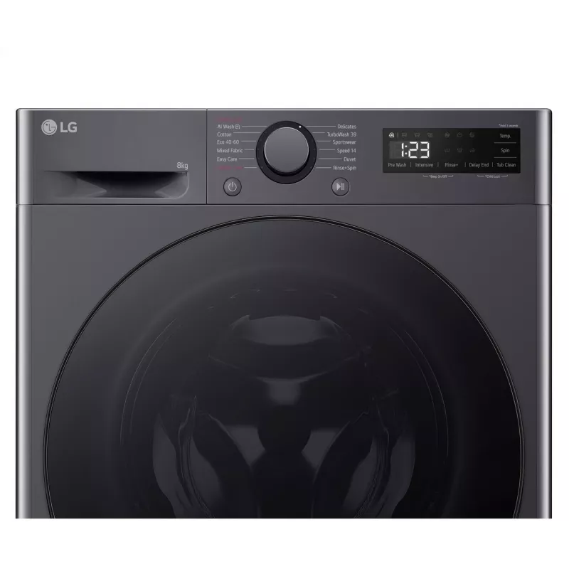 Pralka LG F2WR508S2M — ładowanie od przodu, 8 kg, 1200 obr./min, A efektywność, 60×48 cm, LED, middle Czarny