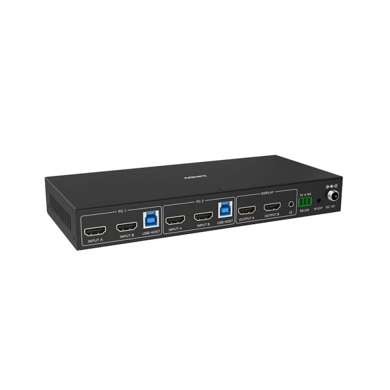 Lindy 2 Port Dual Head HDMI 4K60, USB 3.0 KVM Switch, 4096 x 2160 pikseli, 4K Ultra HD, Czarny