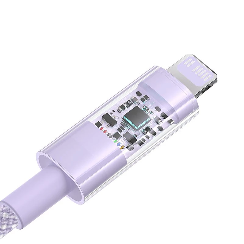 Kabel szybkiego ładowania USB-C na Lightning Baseus Gem 1 m 20 W fioletowy, oplocie nylonowe, 7-pinowe złącze Lightning