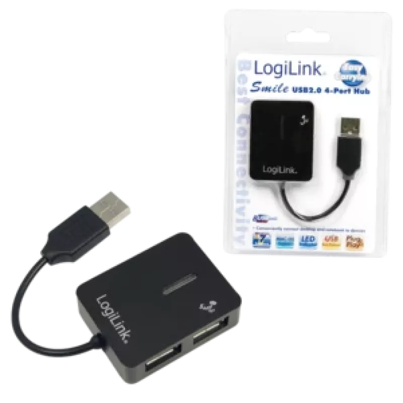 Koncentrator USB LOGILINK UA0139 — 4-portowy USB 2.0, 480 Mbit/s, czarny
