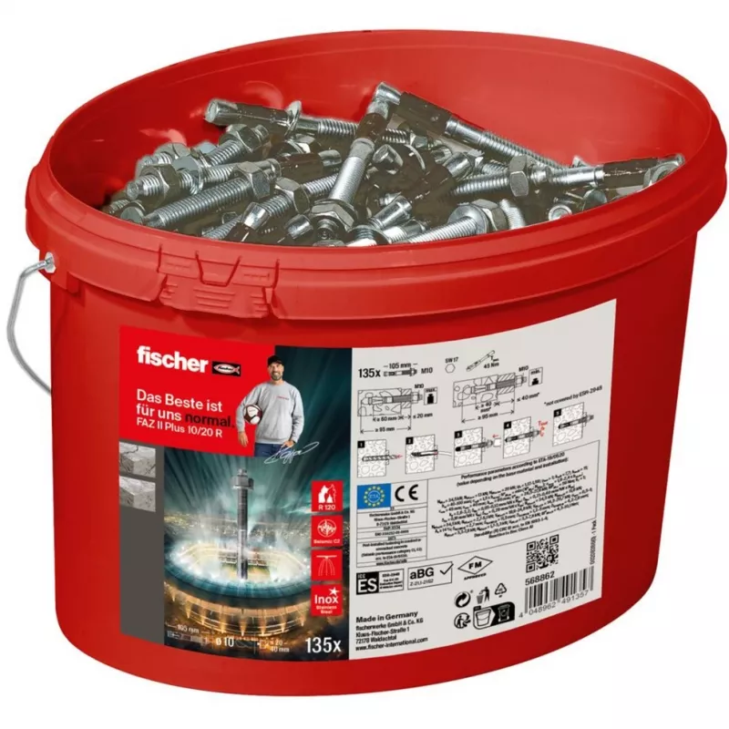Kotwa ze stali nierdzewnej FISCHER FAZ II Plus 10/20 R — 135 sztuk, wiaderko