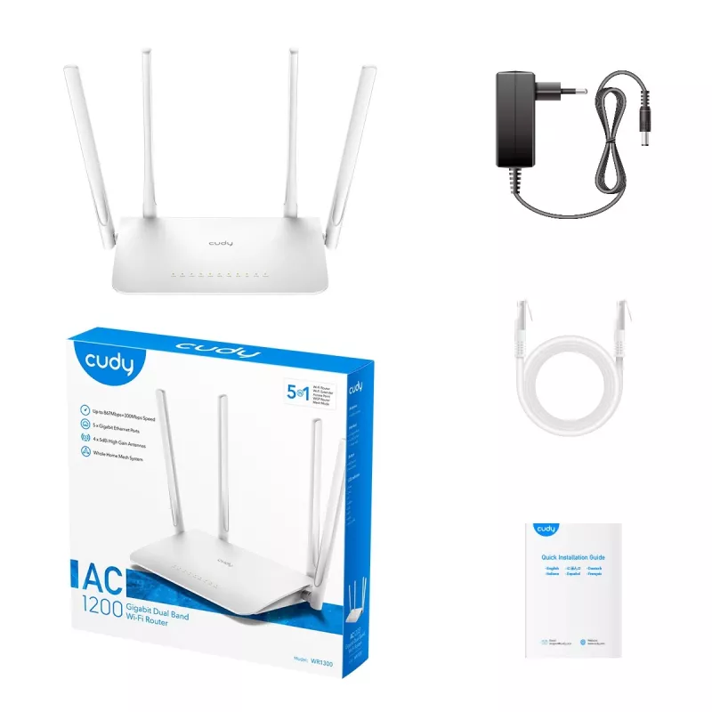 Router bezprzewodowy Cudy WR1300 Gigabit Ethernet Dwuzakresowy (2,4 GHz / 5 GHz) Biały