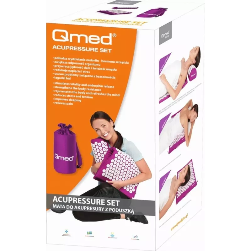 Mata akupresurowa z poduszką Qmed ACUPRESSURE MAT — pad do masażu punktów nacisku