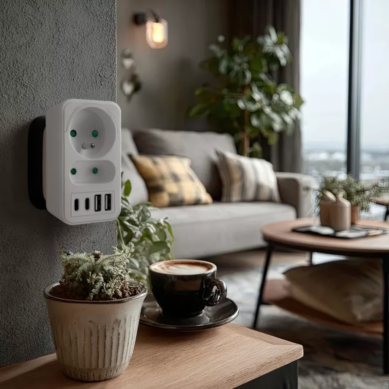 Rozdzielacz zasilania MACLEAN MCE249 F/W — 2x gniazda sieciowe (16A + 6A) i 4x USB (2x A, 2x C PD 20W)