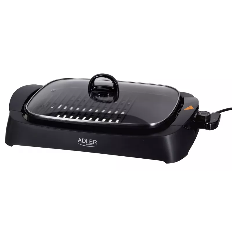Elektryczny grill stołowy Adler AD 6610, 3000 W, czarny, prostokątny podwójny ruszt+blat grillowy