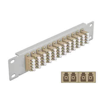 Patch panel światłowodowy DeLOCK 10 cali 12 portów LC Quad Beżowy 1U Szary