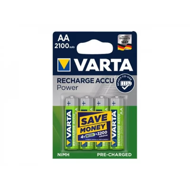 VARTA HR6 AA Akumulator Power 2100 mAh 56706 Baterie wielokrotnego ładowania 4 szt. Zielony, Żółty