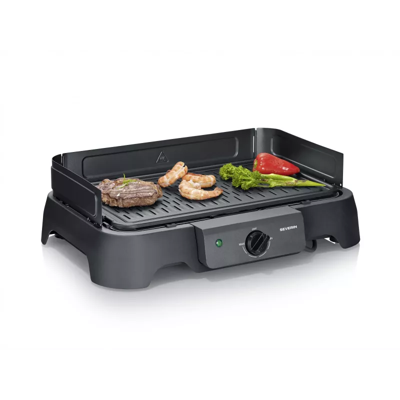 Elektryczny grill stołowy SEVERIN PG 8595 — 2000 W, prostokątny ruszt, czarny