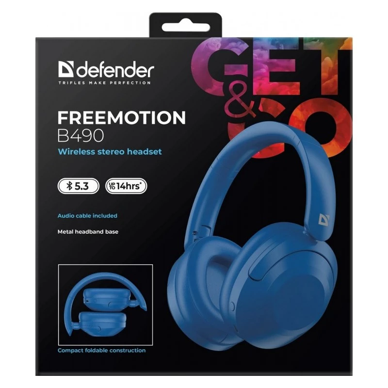 Słuchawki bezprzewodowe Defender Fre Emotion B490 — niebieskie, nauszne, Bluetooth, wbudowany mikrofon