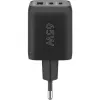 Szybka ładowarka USB-C Nano, PD, GaN, 65 W, pleciony kabel USB-C (czarna, 1x USB-A, 2x USB-C PD, Quick Charge 3.0, kabel 1 metr)