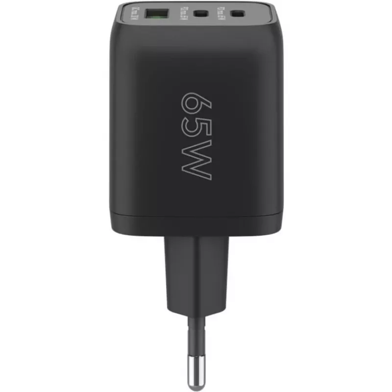 Szybka ładowarka USB-C Nano, PD, GaN, 65 W, pleciony kabel USB-C (czarna, 1x USB-A, 2x USB-C PD, Quick Charge 3.0, kabel 1 metr)