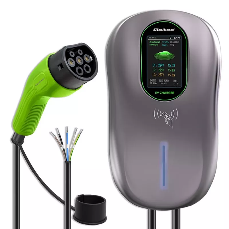 Stacja ładowania EV QOLTEC 52430 22 kW Wi‑Fi RFID 3‑fazowa, 32 A, Typ 2, IP54