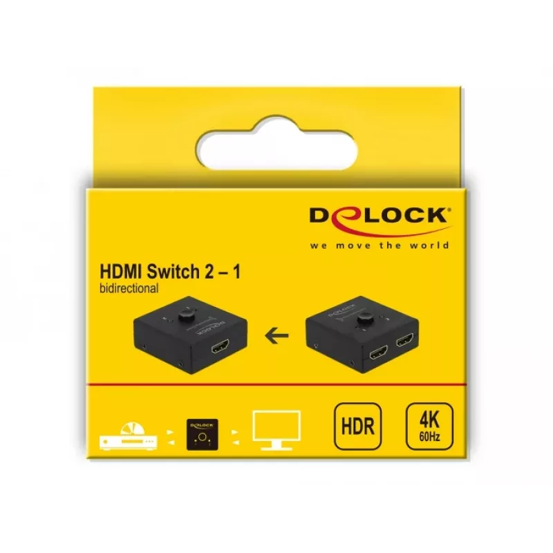 DeLock HDMI 2 - 1 dwukierunkowy 4K 60 Hz kompaktowy – pudełko detaliczne – przełącznik wideo/audio – 2 x HDMI – komputer stacjonarny (64072)