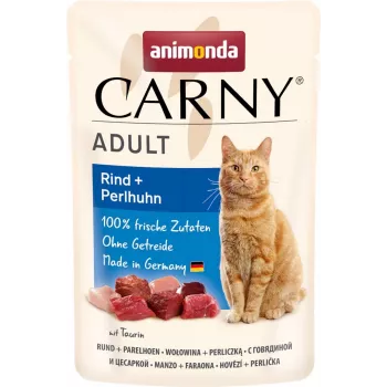 Mokra karma dla kota animonda Carny Adult z wołowiną i perliczką, saszetka 85 g, bez zbóż, glutenu i cukru