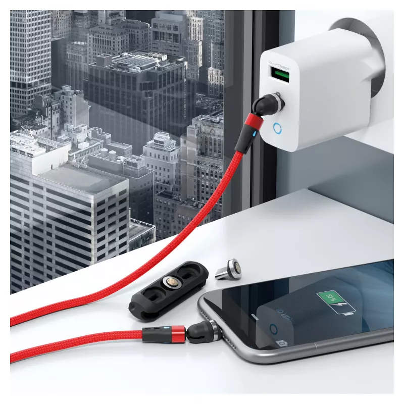 Kabel USB RealPower MagneticCharge2 1 m czerwony szybkie ładowanie i transfer danych