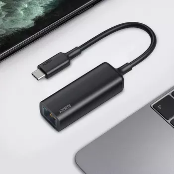 Adapter Ethernet Aukey CB-A30 USB‑C na Gigabit RJ45 10/100/1000 Mb/s, USB 3.0, aluminium, wskaźniki LED