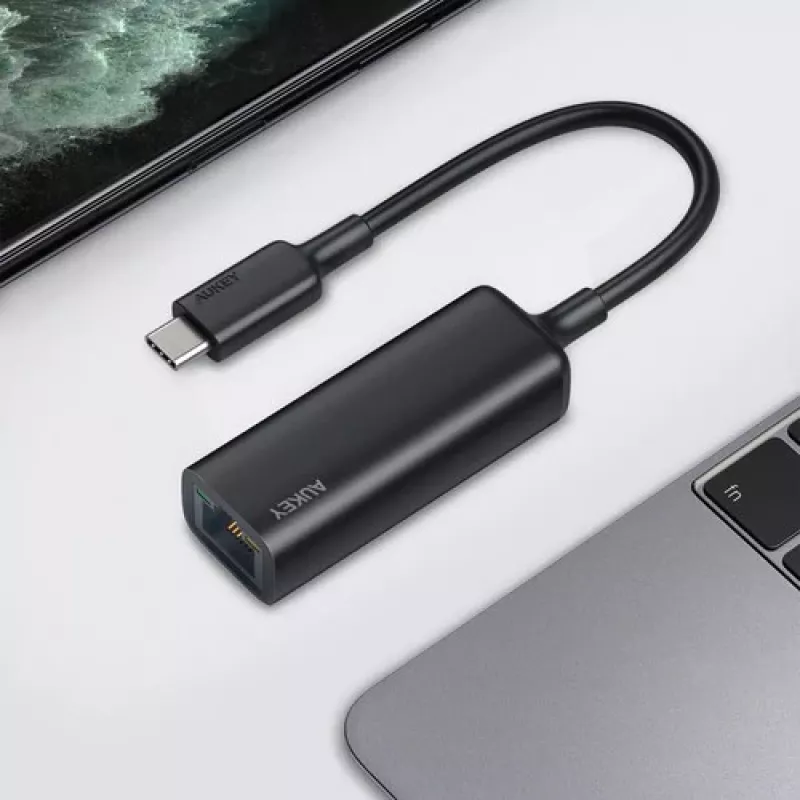 Adapter Ethernet Aukey CB-A30 USB‑C na Gigabit RJ45 10/100/1000 Mb/s, USB 3.0, aluminium, wskaźniki LED